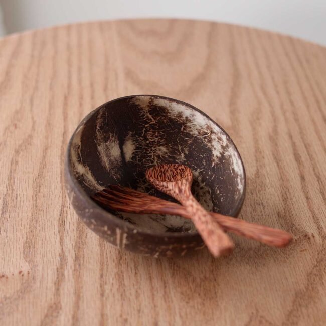 Coconut bowl with spoon and fork - Image 2
