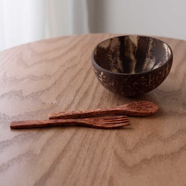 Coconut bowl with spoon and fork - Image 3