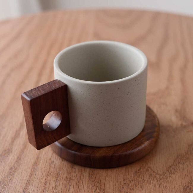 Ceramic mug with wooden coaster - Image 3