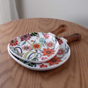 Serving plate with wooden handle