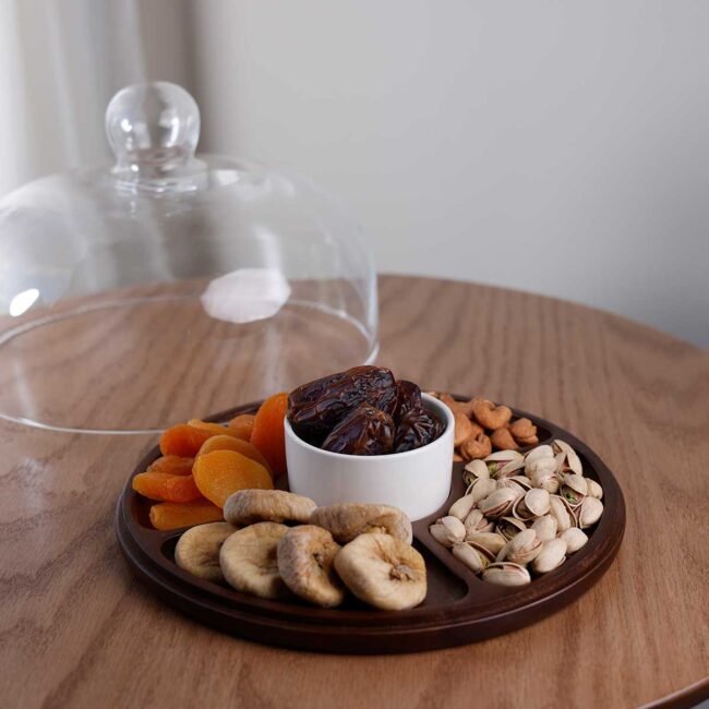 Split wood hostess with glass cover - Image 3