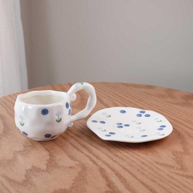 Handmade mug with blue cherries - Image 2
