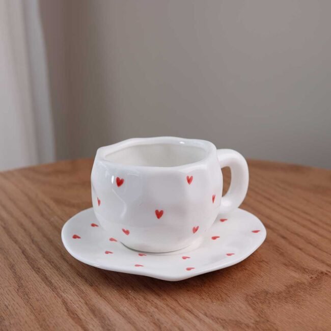 Handmade Love Hearts Cup with Saucer