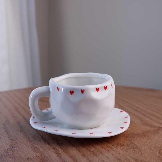 Handmade Red Love Hearts Cup and Saucer