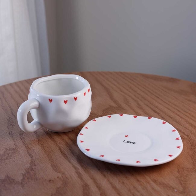 Handmade Red Love Hearts Cup and Saucer - Image 2