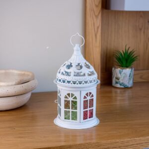 Classic Ramadan Lantern with Colorful Windows Round Base