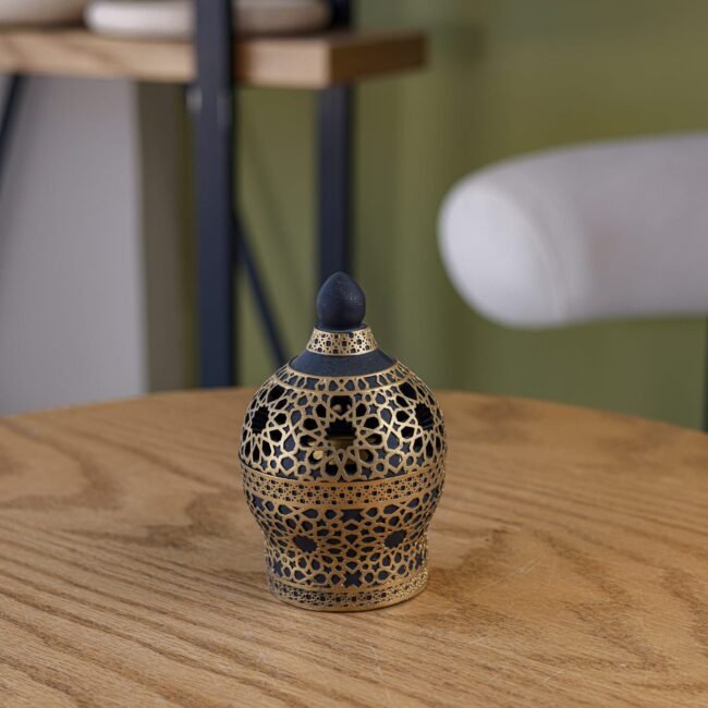 Rounded Dome Ceramic Incense Burner with Islamic Golden Pattern