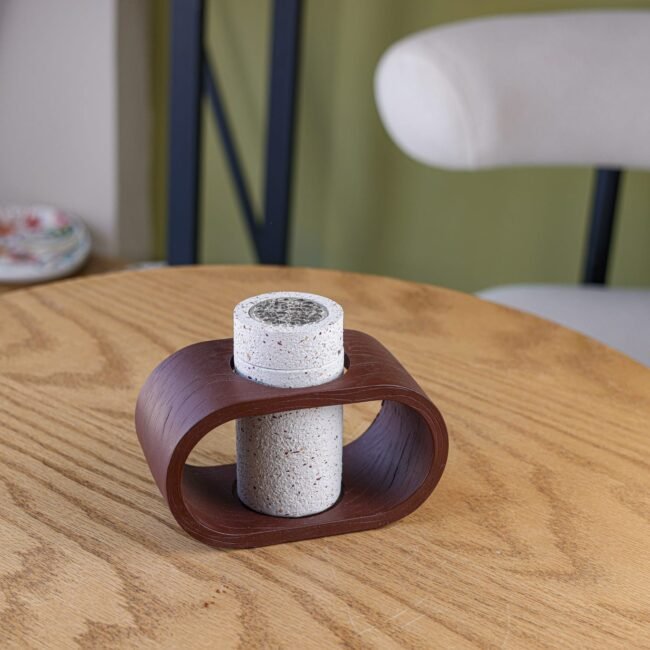 White Cylinder Ceramic Incense Burner with Brown Wooden Holder Base