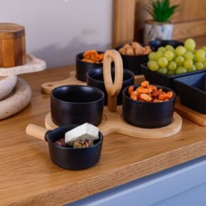 Round Serving Tray with Separate Bamboo Wooden Handle