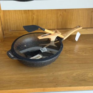 Granite Frying Pan with Glass Lid & Wooden Handle