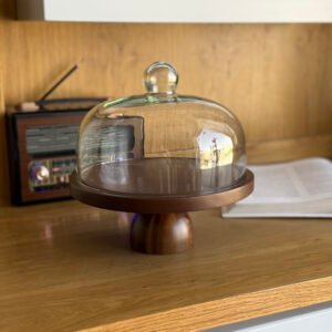 Glass Hospitality Cover with Reversible Wooden Base