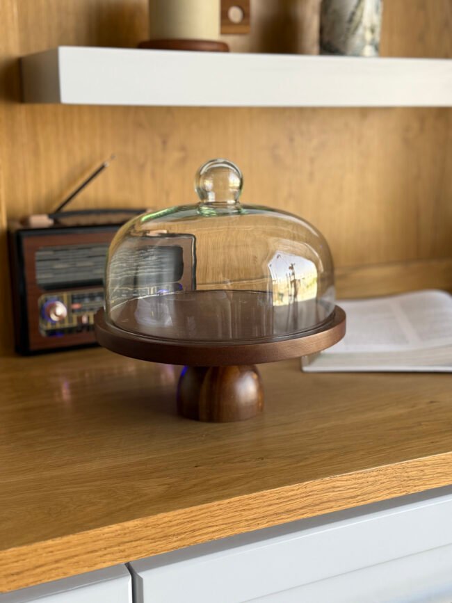 Glass Hospitality Cover with Reversible Wooden Base