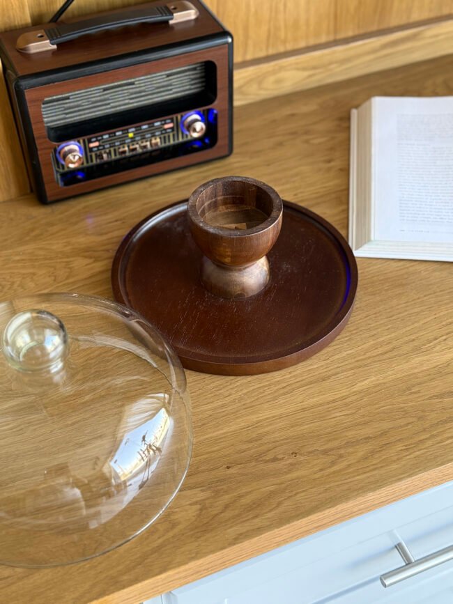Glass Hospitality Cover with Reversible Wooden Base - Image 2