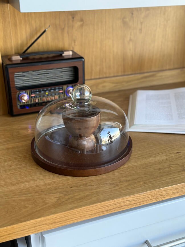 Glass Hospitality Cover with Reversible Wooden Base - Image 3