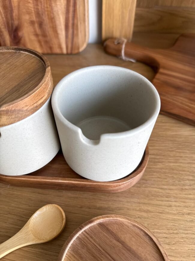 Ceramic Storage Jar Set with Wooden Lid and Spoon - Image 3