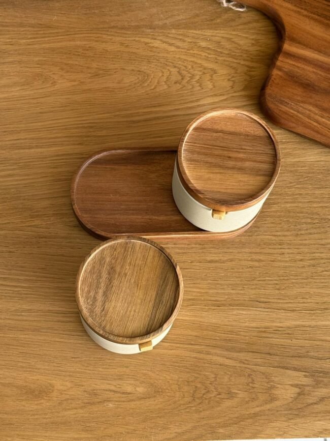 Ceramic Storage Jar Set with Wooden Lid and Spoon - Image 4