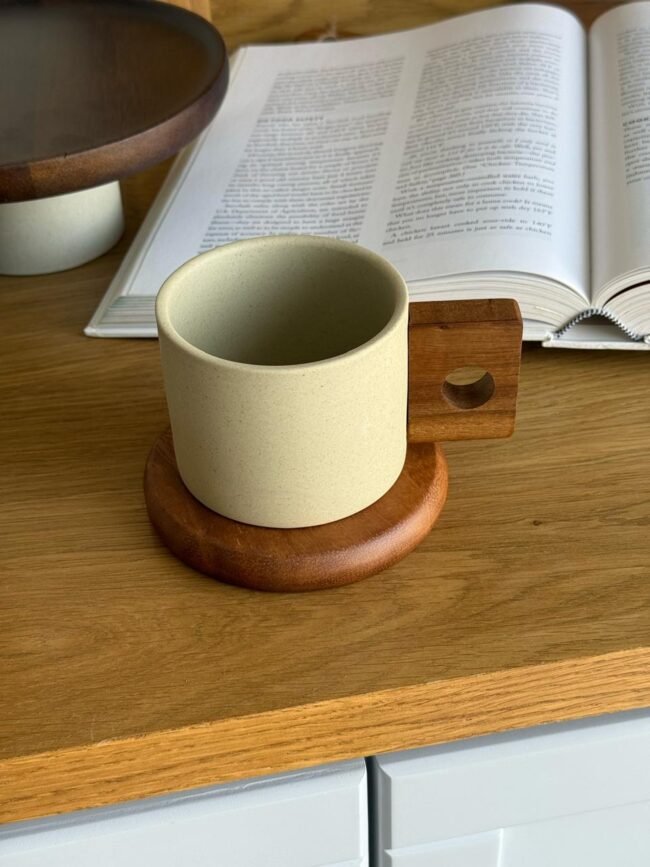 Ceramic mug with wooden coaster - Image 2