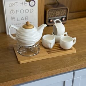Porcelain Tea Set with Teapot, 4 Cups, and Candle Warming Base