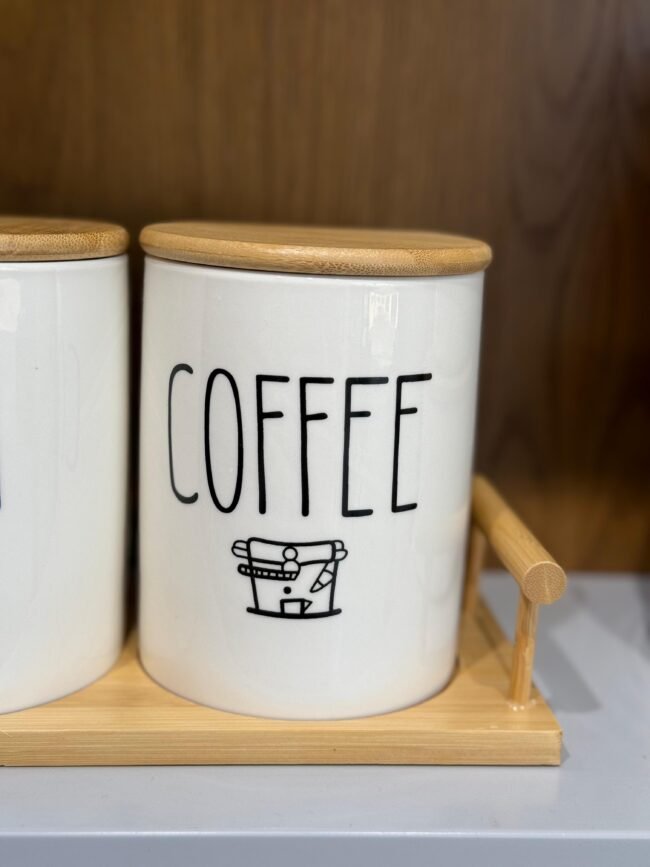 Tea, Coffee & Sugar Storage Jars Set with Wooden Tray - Image 5