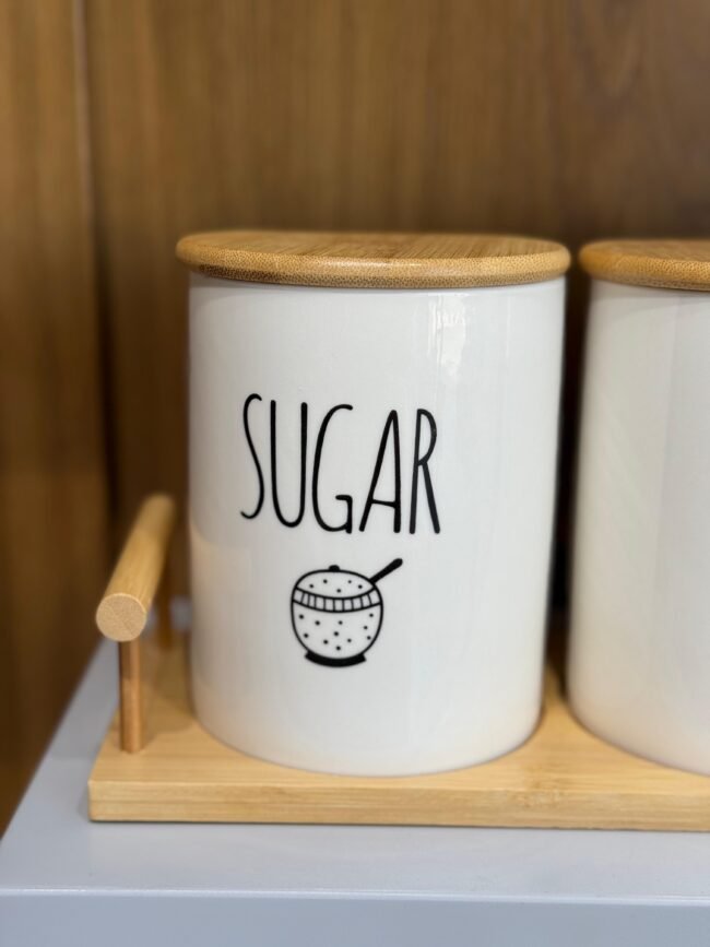 Tea, Coffee & Sugar Storage Jars Set with Wooden Tray - Image 3