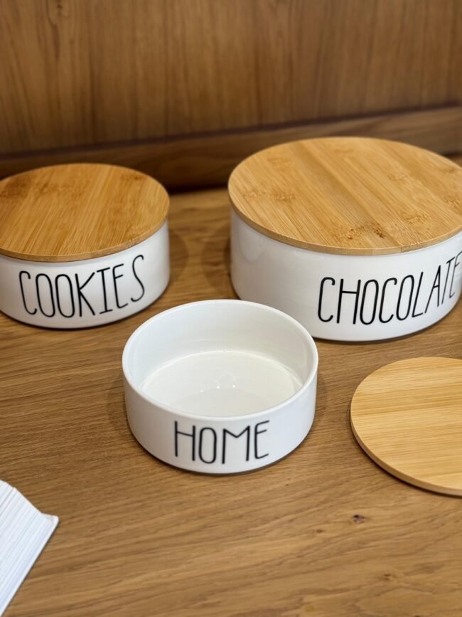 3-Piece Round Porcelain Storage Jars with Wooden Lids - Image 2