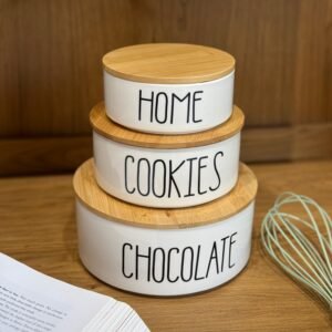 3-Piece Round Porcelain Storage Jars with Wooden Lids