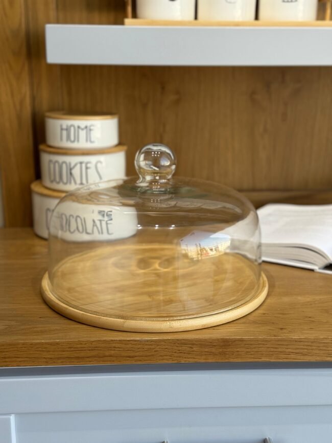 Serving Stand with Wooden Base & Glass Dome - Image 2