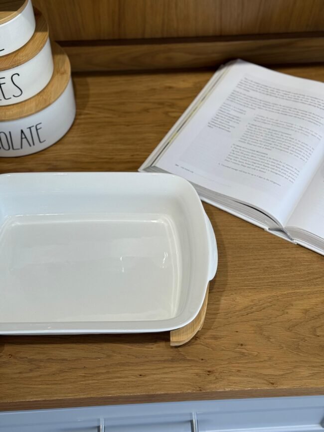 Porcelain Serving Dish with Wooden Stand - Image 3
