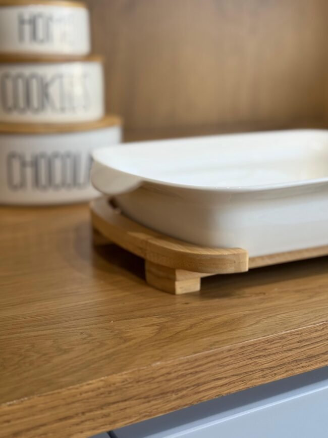 Porcelain Serving Dish with Wooden Stand - Image 2