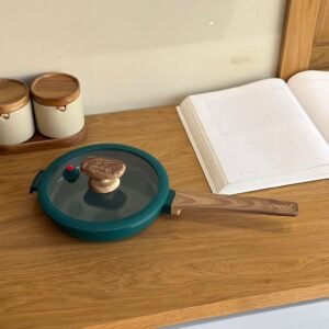 Non-Stick Frying Pan with Glass Lid and Wooden Handle